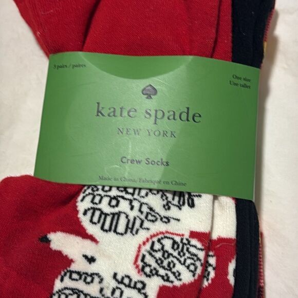 KATE SPADE ♠️ THREE PAIRS DIFF CREW SOCKS FOR WOMEN OS NWT POODLE HEART STRIPES - Picture 3 of 3